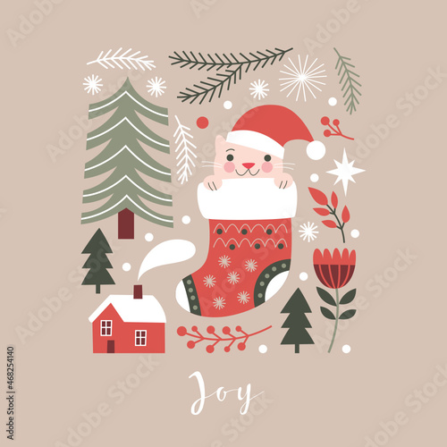 Cute cat in christmas stocking	
