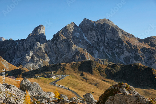 Scenic fall landscape in the Dolomites, Italy, Europe photo