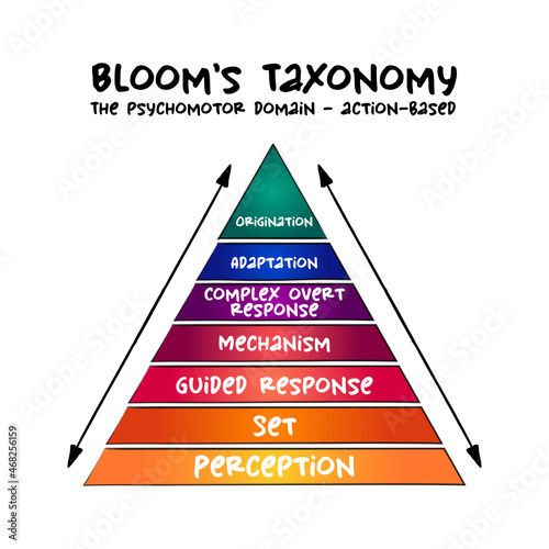 Hand drawn Bloom's taxonomy The psychomotor domain (action-based) hierarchical model used to classify educational learning objectives into levels of complexity and specificity