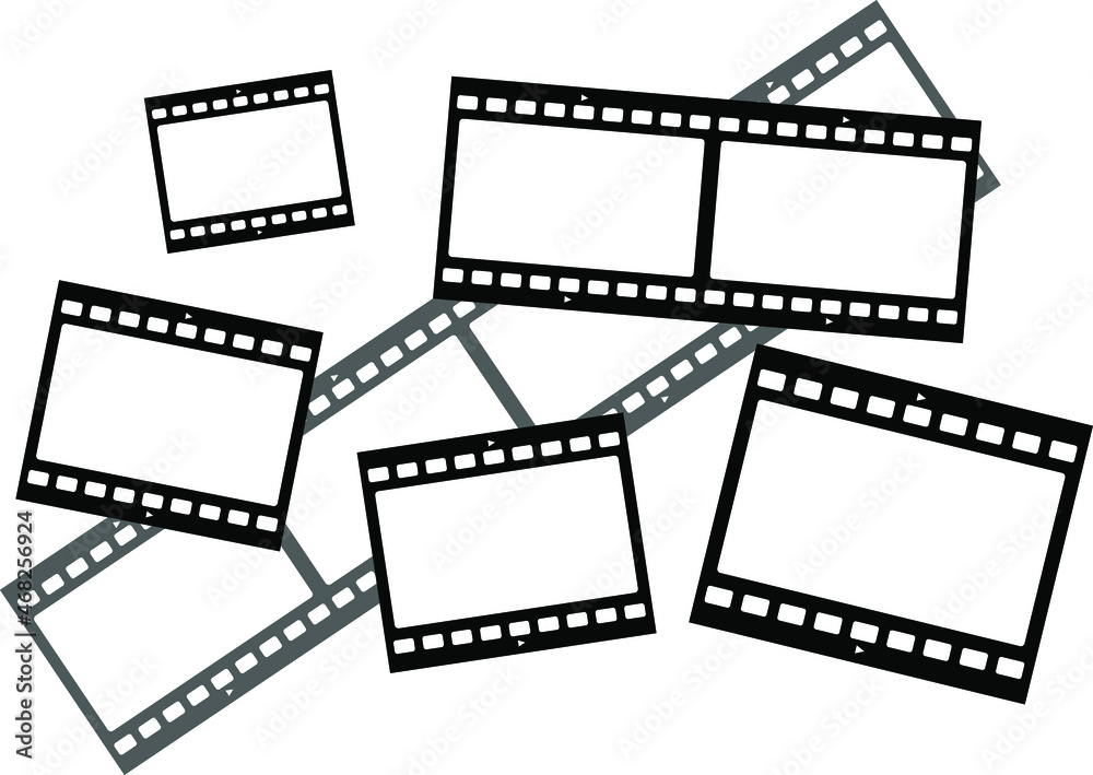 Film strips collection. Old retro cinema movie strip set. Video recording. Vector illustration isolated on background.