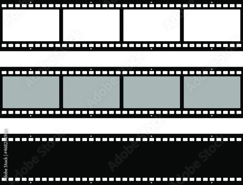 Film strips collection. Old retro cinema movie strip set. Video recording. Vector illustration isolated on background.