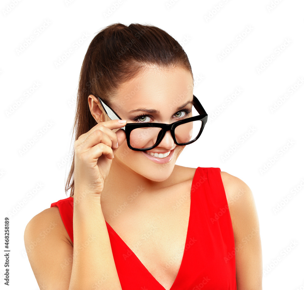 Portrait of pretty girl , smiling and grimacing Portrait of pretty girl , smiling and grimacing
