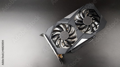 video card on a black matte background. there are places for text. technologies