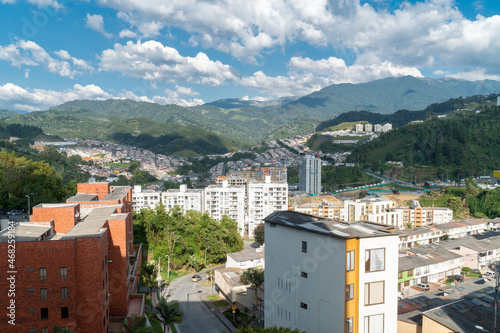 Panoramic and urban landscape of the city of Manizales and blue sky. Manizales, Caldas, Colombia. © camaralucida1