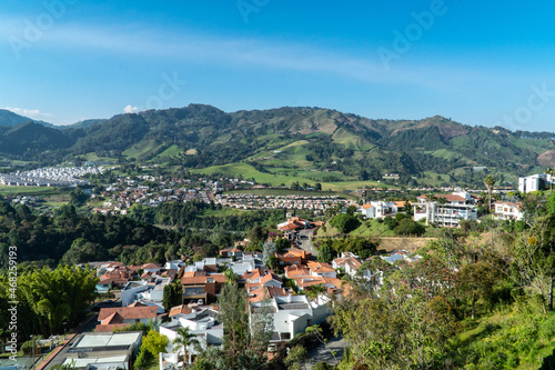 Panoramic and urban landscape of the city of Manizales and blue sky. Manizales  Caldas  Colombia.