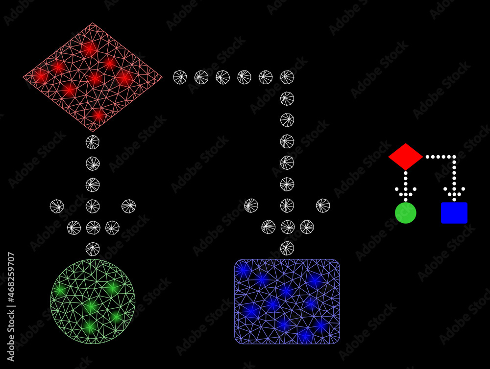 Glossy polygonal mesh net block diagram icon with glow effect on a ...