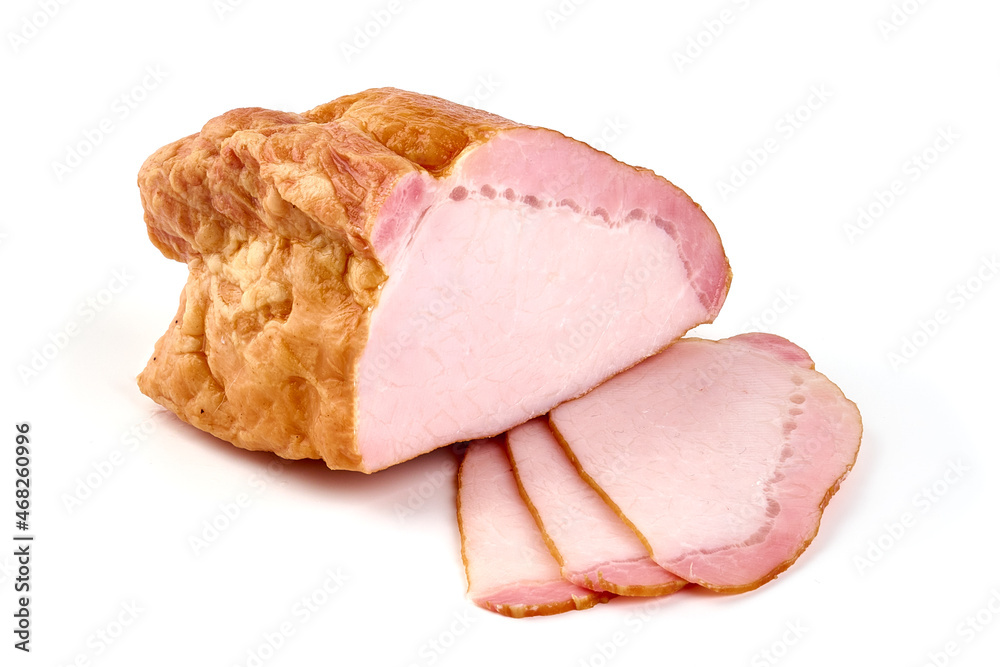 Smoked pork tenderloin, isolated on white background. Smoked pork tenderloin, isolated on white background.