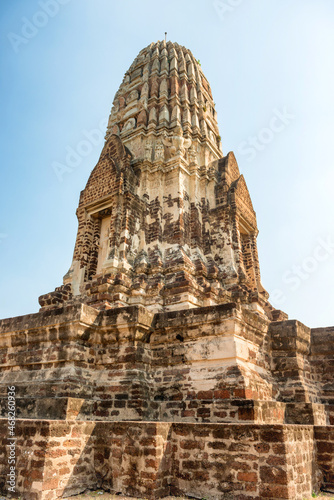 Brick ruins of main prang of ancient buddhist temple Wat Ratchaburana. Ayutthaya historical park  Thailand