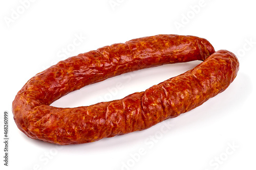 Traditioanal air dried sausage, isolated on white background.