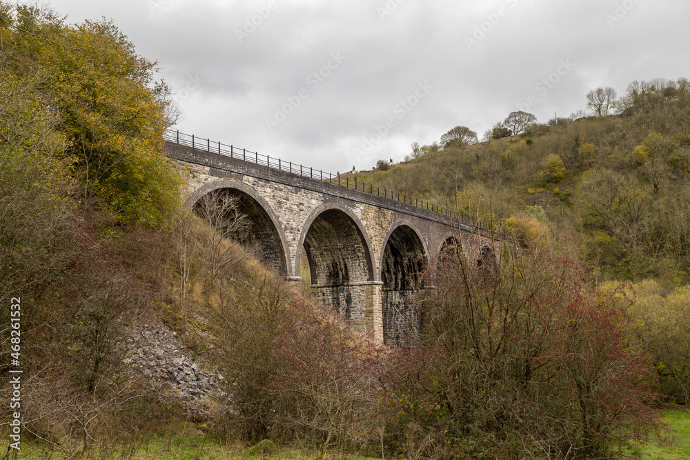 Looking up at the Monsal Head viaduct