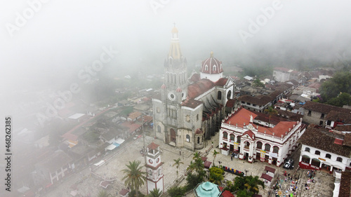 Aerial view of  San Francisco de Asis church in Cuetzalan Puebla Mexico photo