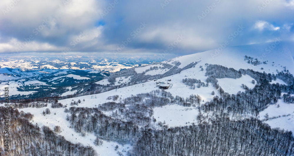 Fototapeta premium Aerial view of the mystical landscape of a winter