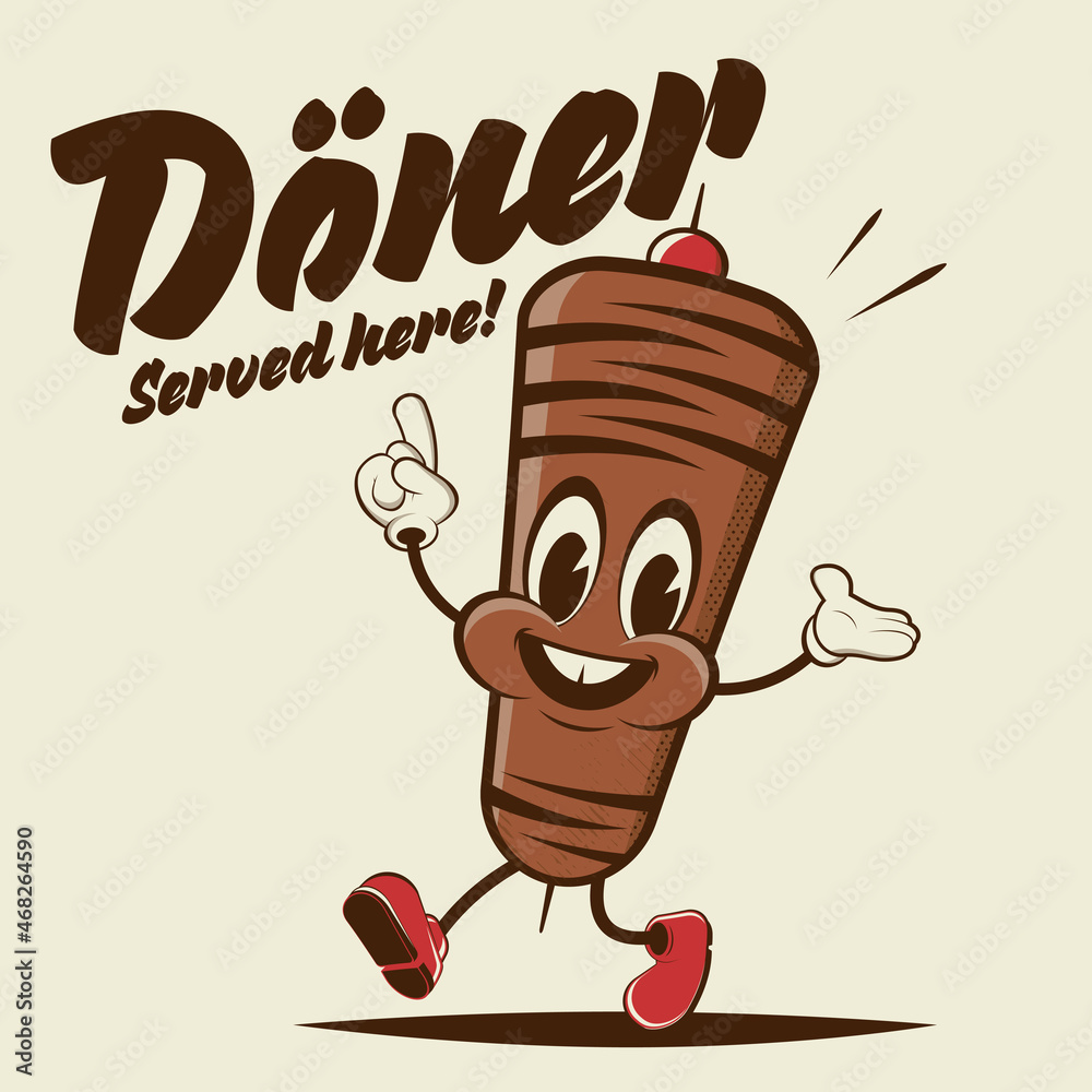 döner logo retro cartoon illustration