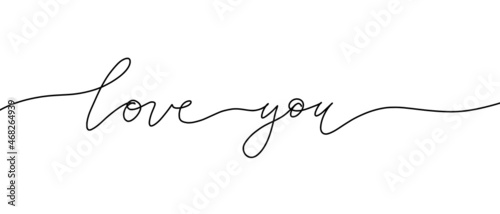Love hand drawn continuous calligraphy. Modern ink lettering banner or greeting card template.