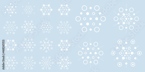 Abstract unique vector snowflakes and tech icons. Set of technology symbols.