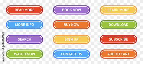 Web Buttons with different actions. Set of vector website interface buttons.