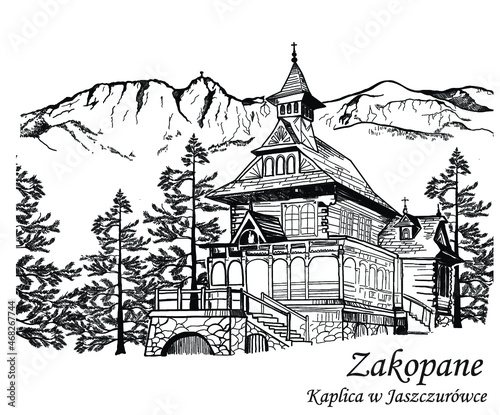 Obraz na płótnie kaplica na jaszczurówce, kościół zakopane, zabytek, styl zakopiański, architektura góralska w salonie