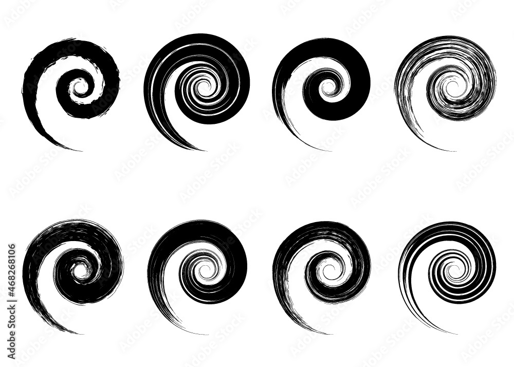 Abstract vector brush circles, radial geometric dry brush strokes patterns