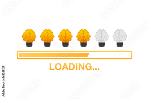 Idea loading concept with idea brain processed on a lightbulb bar. Vector stock illustration.