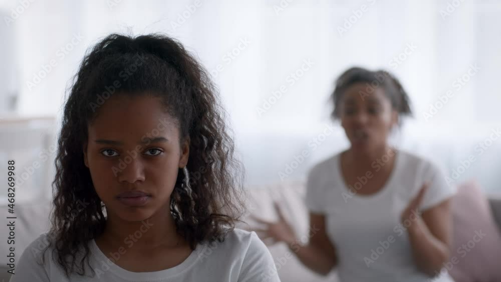Conflicts Of Generations. Andry Black Woman Arguing With Her Grumpy Teen Sister Conflicts Of Generations. Andry Black Woman Arguing With Her Grumpy Teen Sister