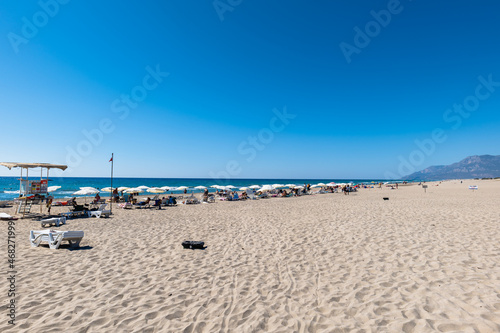 Fototapeta Naklejka Na Ścianę i Meble -  Patara beach in Patara, Turkey. A popular resort beach on the Mediterranean coast with sand dunes in Turkey. 