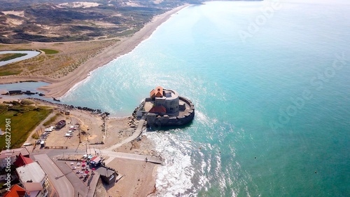 aerial view of Fort Mahon by Ambleteuse, sea fort as famous landmark, Fort d'Ambleteuse, Fort Vauban, Opal Coast, Pas-de-Calais, Hauts-de-France, France photo