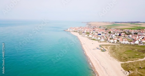 aerial view along the coastline and the beach plage d'audresselles to Audresseles, Opal Coast, Pas-de-Calais, Hauts-de-France, France © keBu.Medien
