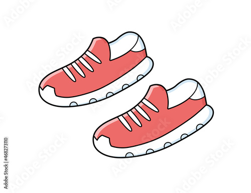 Modern red running sport sneakers shoes pair isolated cartoon vector