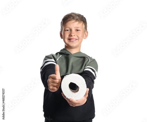 Little boy with toilet pape...