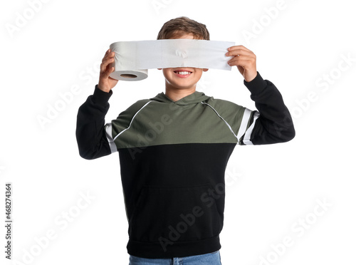 Little boy with toilet pape...