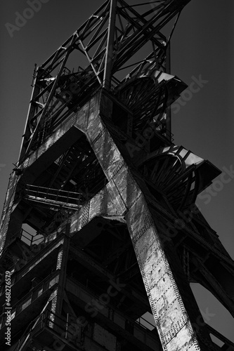 black and white image of clipstone coal mine nottinghamshire - stock photo