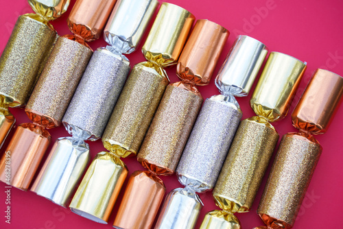 A group of sparkly Christmas crackers.