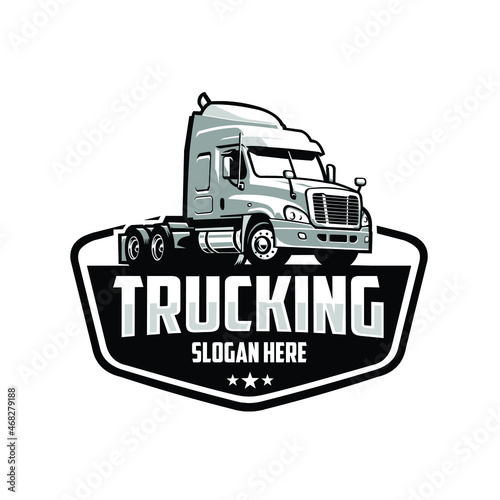 18 wheeler semi truck emblem logo template. Perfect logo for trucking and freight related industry