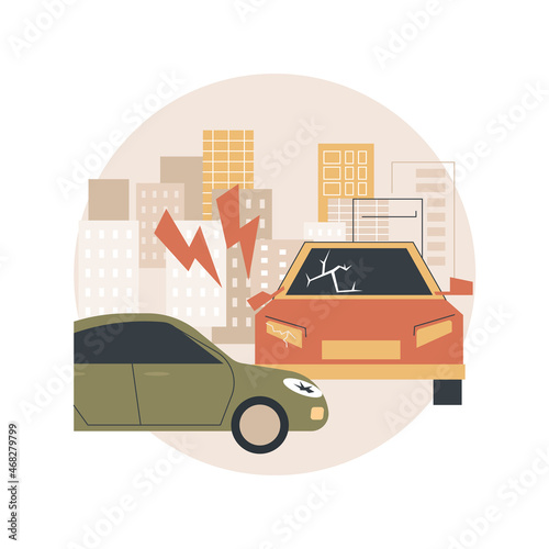 Traffic accident abstract concept vector illustration. Road accident report, traffic laws violation, single car crash investigation, injury statistics, multi-vehicle collision abstract metaphor.