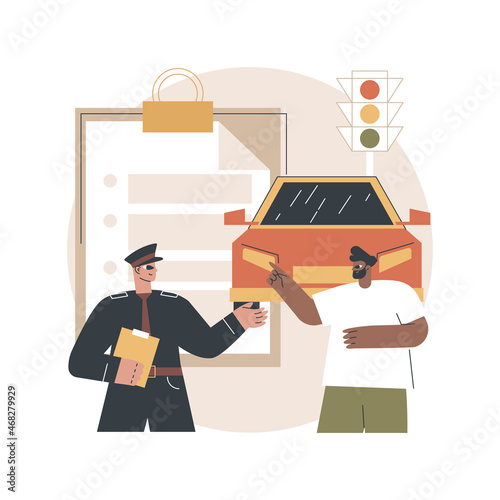 Traffic fine abstract concept vector illustration. Traffic law violation, speeding fine ticket, pay online, driving rules offence, speed control, red light camera, stop sign abstract metaphor.