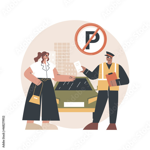 Parking fines abstract concept vector illustration. No parking zone, restricted place, penalty charge notice, rules violation, fine ticket, online payment term, vehicle parked abstract metaphor.