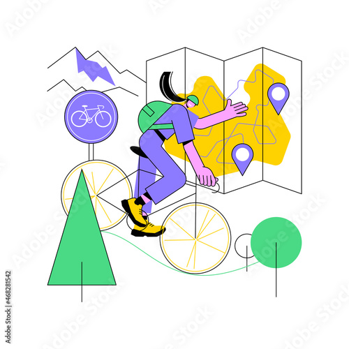 Bike paths network abstract concept vector illustration. National cycling path, bike road network, outdoor recreation, bicycle city map, park cycling route, urban bikeway system abstract metaphor.