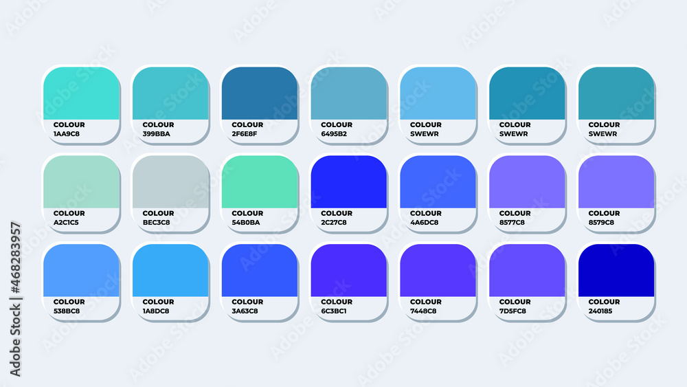 Pantone Colour Palette Catalog Samples blue in RGB HEX. Neomorphism Vector  Stock Vector | Adobe Stock
