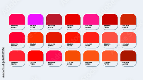 Pantone Colour Palette Catalog Samples red in RGB HEX. Neomorphism Vector