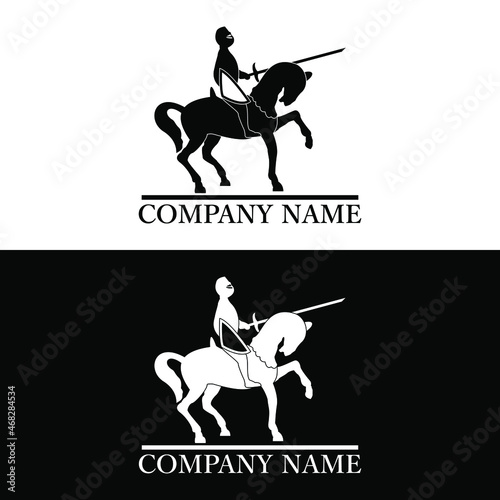 Modern Logo Silhouette of a Knight Riding a Horse