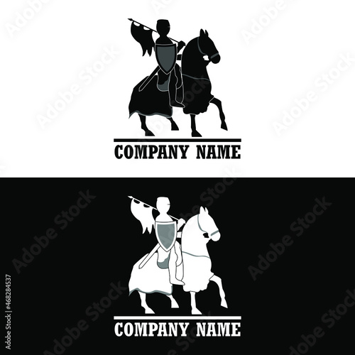 Modern Logo Silhouette of a Knight Riding a Horse