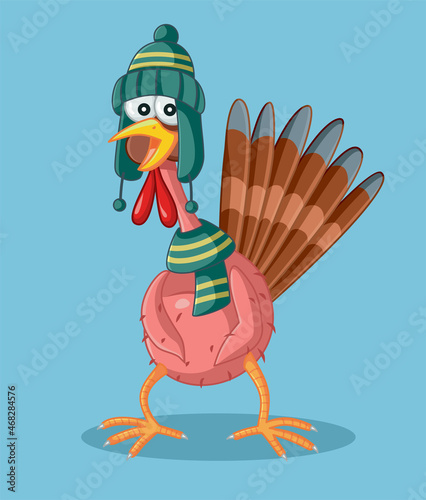 Funny Cartoon Turkey Feeling Cold Vector Cartoon
