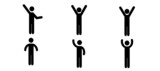 
the icon of a person standing, a set of pictograms, various hand movements of standing people, a human figure, a silhouette