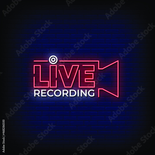 Live Recording Neon Signs Style Text Vector