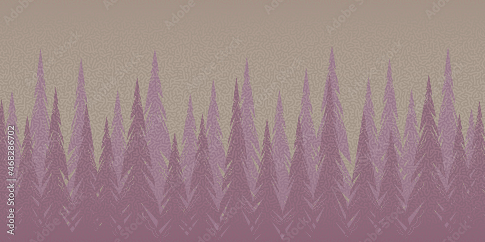 Abstract forest background with fir trees and interesting texture in pink and crimson tones, nature, landscape. Evergreen coniferous trees. Vector silhouettes of trees. Abstract forest background with fir trees and interesting texture in pink and crimson tones, nature, landscape. Evergreen coniferous trees. Vector silhouettes of trees.