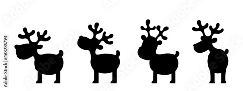 Christmas reindeer silhouettes, holiday toys, black reindeer isolated on white background.