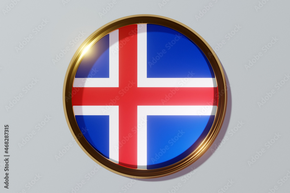 Obraz premium The national flag of Iceland in the form of a round window. Flag in the shape of a circle. Country icon.