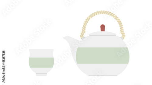 Japanese teapot Kyusu and japanese tea cup Yunomi.