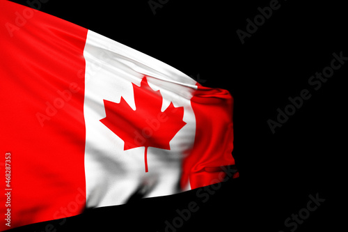 3D illustration of the national flag of Canada on a metal flagpole fluttering against the black isolated background. Country symbol.