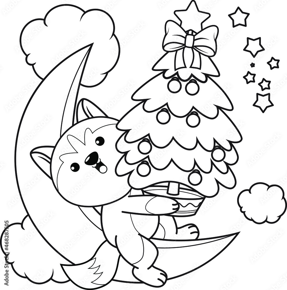 Christmas colouring book with cute husky Christmas colouring book with cute husky